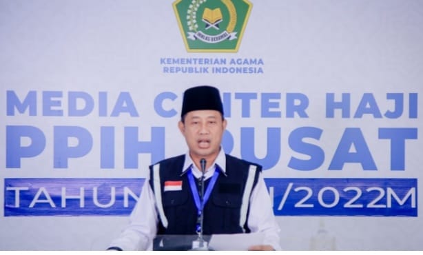 Juru bicara PPIH Akhmad Fauzin saat konferensi pers di Asrama Haji Pondok Gede. Foto : Istimewa