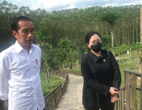 Presiden Jokowi dan Ketua DPR Puan Maharani di titik nol IKN. Foto ; Kiki Iswara Darmayana