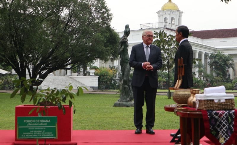 Presiden Jokowi dan Presiden Steinmejer terlibat pembicaaran santai di Istana Bogor. (Ist)