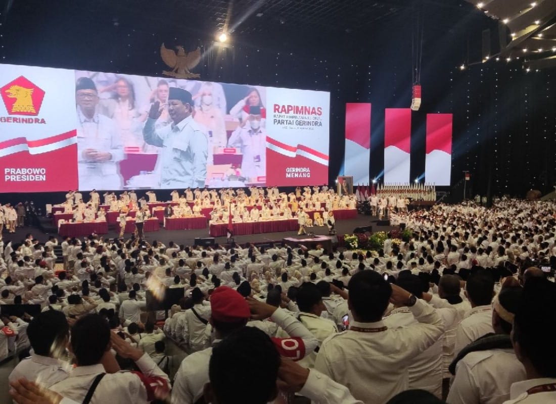 Gerindra Dan PKB Teken Deklarasi Koalisi, Foto Cak Imin Dan Prabowo Di Mana-mana Suasana Rapimnas Gerindra di SICC Sentul, Bogor. (Ist)