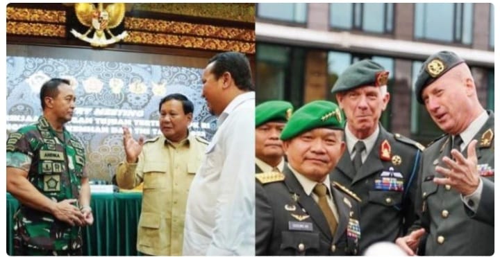 Andika-Dudung Jangan Digoreng-goreng Menham Prabowo Subianto dan Panglima TNI Jenderal Andika Perkasa saat rapat bersama BPK di kantor Kemenhan (kiri) sedangkan KASAD Jenderal Dudung sedang berada di Belanda. (Ist)