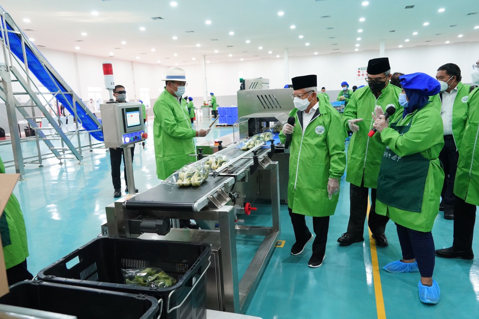 Wakil Presiden KH Maruf  Amin dan rombongan saat meninjau pabrik PT Singapura Fresh Green Makmur di Karawang. (Foto : Humas Pemprov)