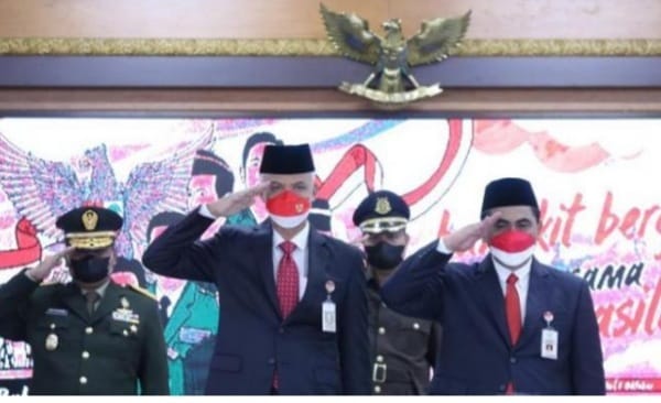 Gubernur Jawa Tengah bersama Forkopimda mengikuti Upacara Hari Kesaktian Pancasila secara virtual dari Lubang Buaya, Jakarta. (Ist)