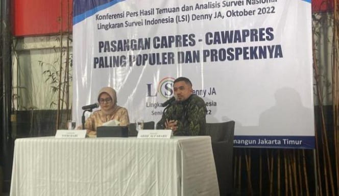 LSI Usul Ganjar Capres, Puan Ketum PDIP Lembaga Survei LSI menggelar konferensi pers hasil survei Pasangan Capres - Cawapres paling populer dan prospeknya. (Ist)