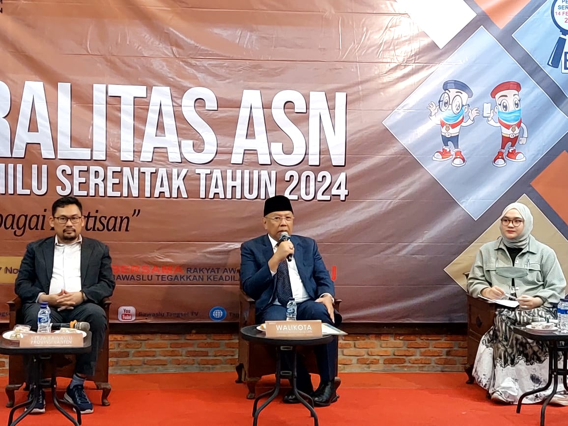 Jelang Pemilu 2024, ASN di Tangsel Dituntut Tetap Netral Bawaslu gelar sosialisasi netralitas ASN dalam Pemilu Serentak 2024. (tangselpos.id/rmn)