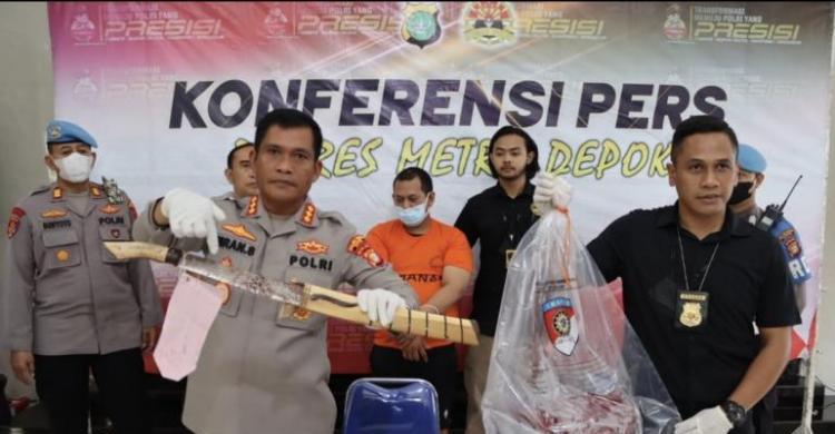 Kapolres Metro Depok Kombes Imran Edwin Siregar saat menyampaikan konferensi pers. Foto : Istimewa