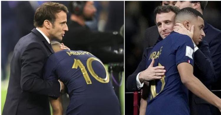 Presiden Prancis Emmanuel Macron: Saya Sama Sedihnya Dengan Mbappe Presiden Prancis Emmanuel Macron turun ke lapangan untuk menghibur Kylian Mbappe. (Ist)