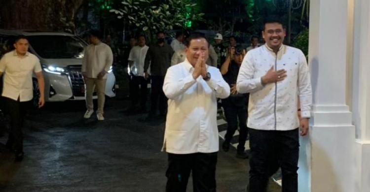 Beres Dengan Gibran, Kini Dengan Bobby Ketum Gerindra Prabowo Subianto saat bertandang ke rumah dinas Walikota Medan Bobby Nasution. (Ist)