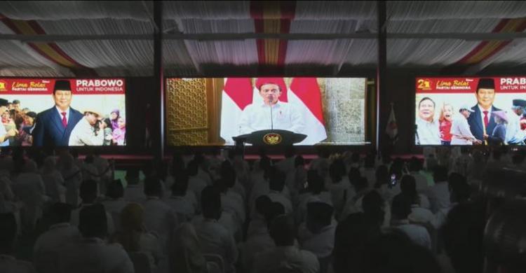 Presiden Jokowi saat memberikan sambutan secera online pada peringatan HUT ke-15 Partai Gerindra. (Ist)