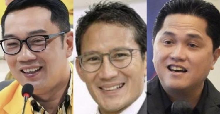 Erick Masuk 3 Besar Cawapres Terkuat Ridwan Kamil (kanan, Sandiaga Uno (tengah) Erick Thohir (kiri) foto : Ist
