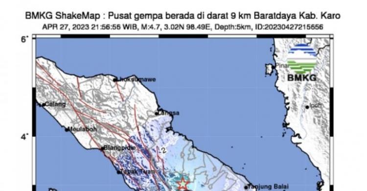 Gempa Darat M4,7 Guncang Kabupaten Karo, Kedalaman 5 Km Foto ; Ist