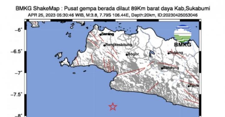Gempa M3,8 Getarkan Sukabumi, Episenter Di Laut Kedalaman 20 Km Foto : Ist