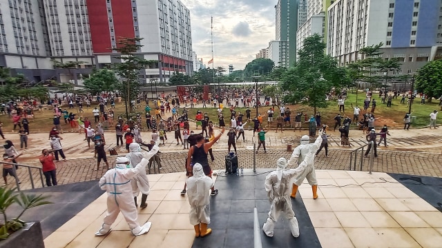 RS Darurat Wisma Atlet Ditutup Aktifitas olahraga penderita Covid - 19 di Wisma Atlet Kemayoran. (Ist)