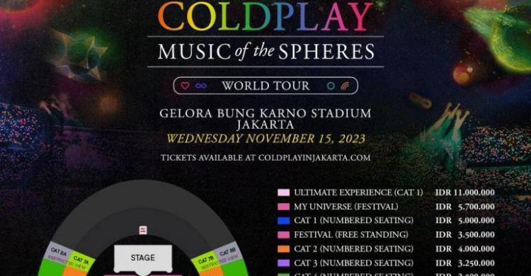 Pre-sale 17 Mei 2023, Tiket Konser Coldplay Mulai Rp 800 Ribu - Rp 11 Juta Foto : Ist