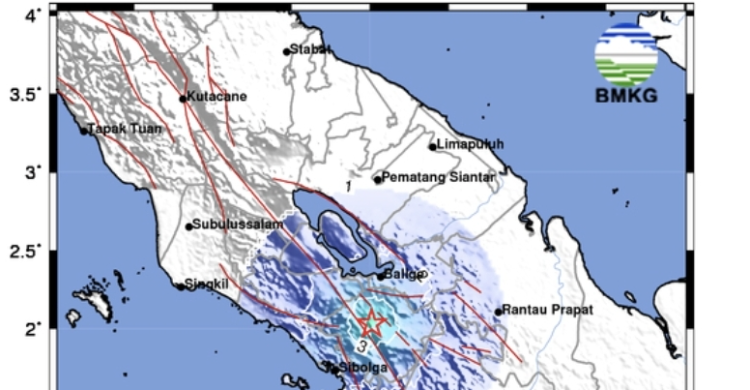 Gempa Darat M4,4 Guncang Tapanuli Utara, Kedalaman 5 Km Foto : Ist