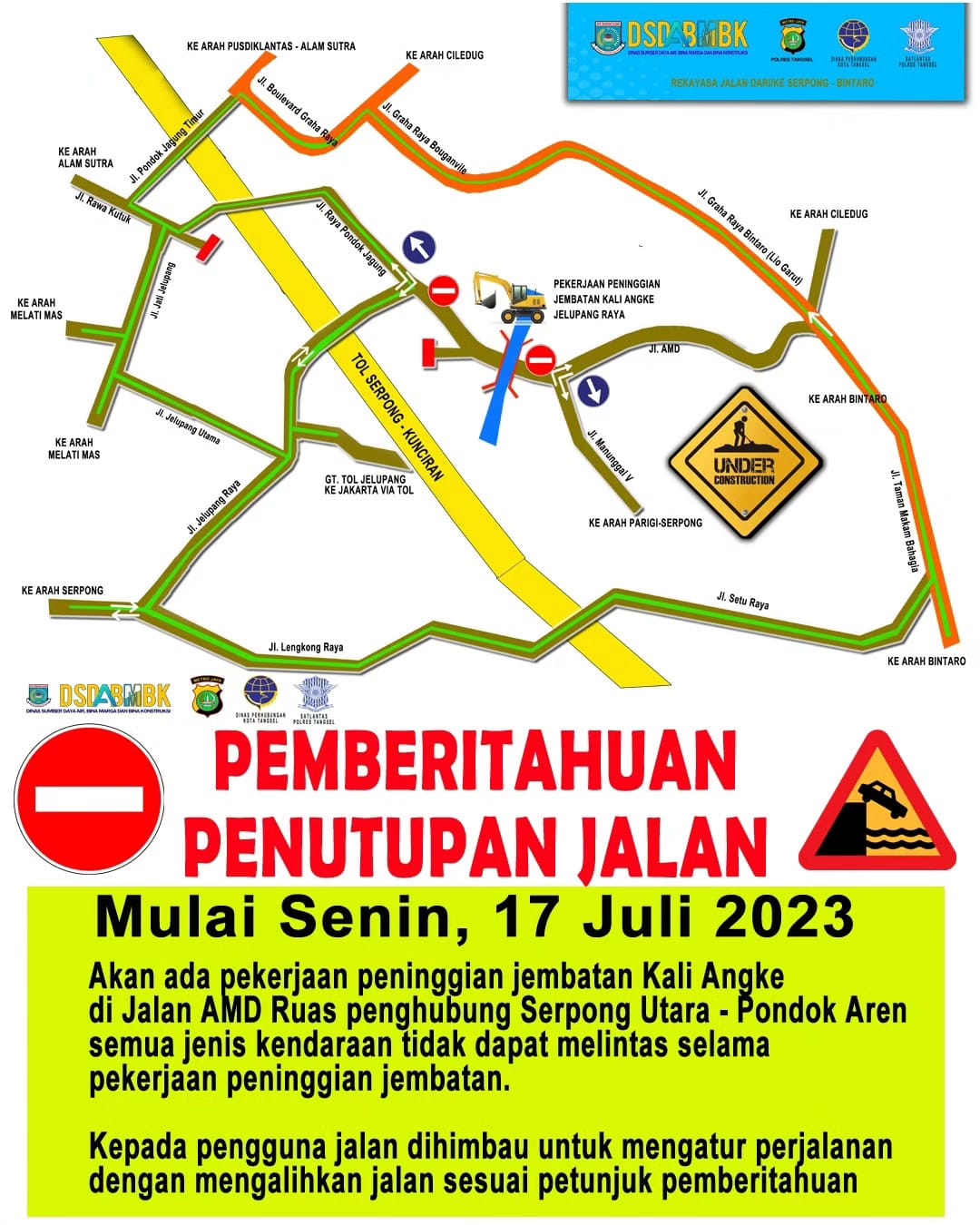 Jembatan Jalan AMD-Parigi Ditinggikan, Jalan Ditutup Selama 4 Bulan Foto : Ist