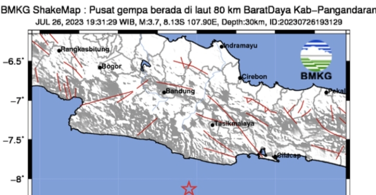 Kabupaten Pangandaran Digoyang Gempa M3.7, Episenter Di Laut Foto : Ist