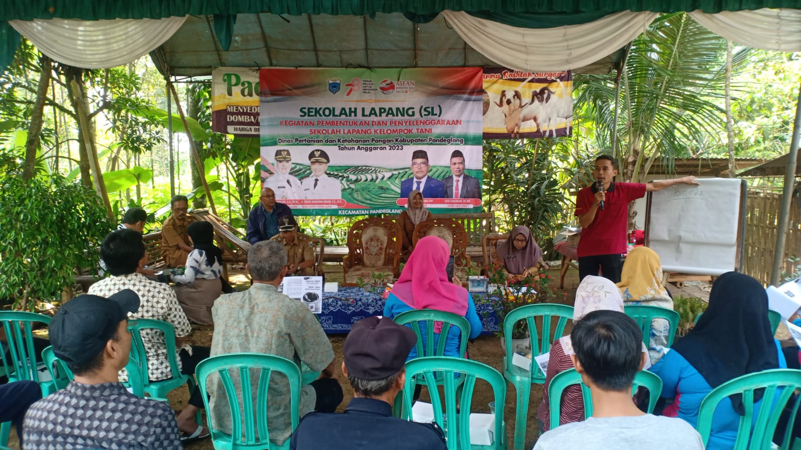 BPP Pertanian Pandeglang Gelar Sekolah Lapang di Gapoktan Sugema Kegiatan Sekolah Lapang di Saung Pertemuan Gapoktan Sugema di Kampung Cicadas, Kelurahan Pandeglang, Kecamatan Pandeglang, Senin (21/8/2023).(Istimewa)