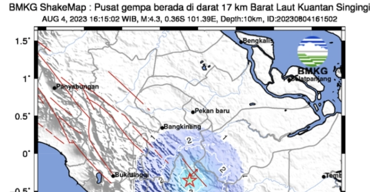 Kuantan Singingi Sumbar Digoyang Gempa M4.3, Getaran Terasa Kencang Di Solok Foto : Ist