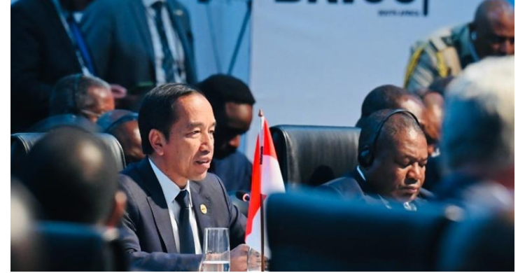 Pidato di Depan Jinping, Modi, Silva, Jokowi Memukau Presiden Jokowi menghadiri KTT BRICS, di Sandton Convention Centre, Johannesburg, Afrika Selatan, Kamis (24/08). Foto: Setpres