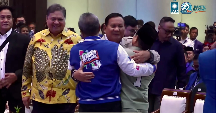 Prabowo Peluk Erat Cak Imin Dan Zulhas Di Acara HUT PAN Foto : Ist