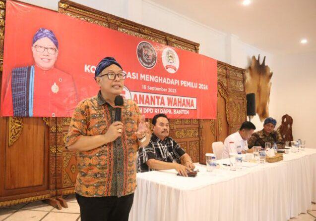 Calon DPD RI Target Raup 100 Ribu Suara Di Tangsel Bacalon DPD RI Dapil Banten, Ananta Wahana tengah menkonsolidasikan kekuatan politik, dalam rangka merebut suara di Kota Tangsel pada Pemilu 2024.(dra)