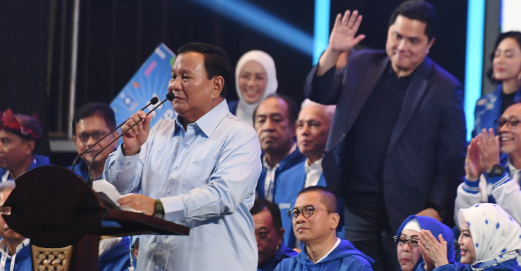 Prabowo-Erick Potensial Menang Di Pilpres 2024 Prabo Subianto dan Erick Thohir saat hadir di acara HUT PAN. Foto : Ist