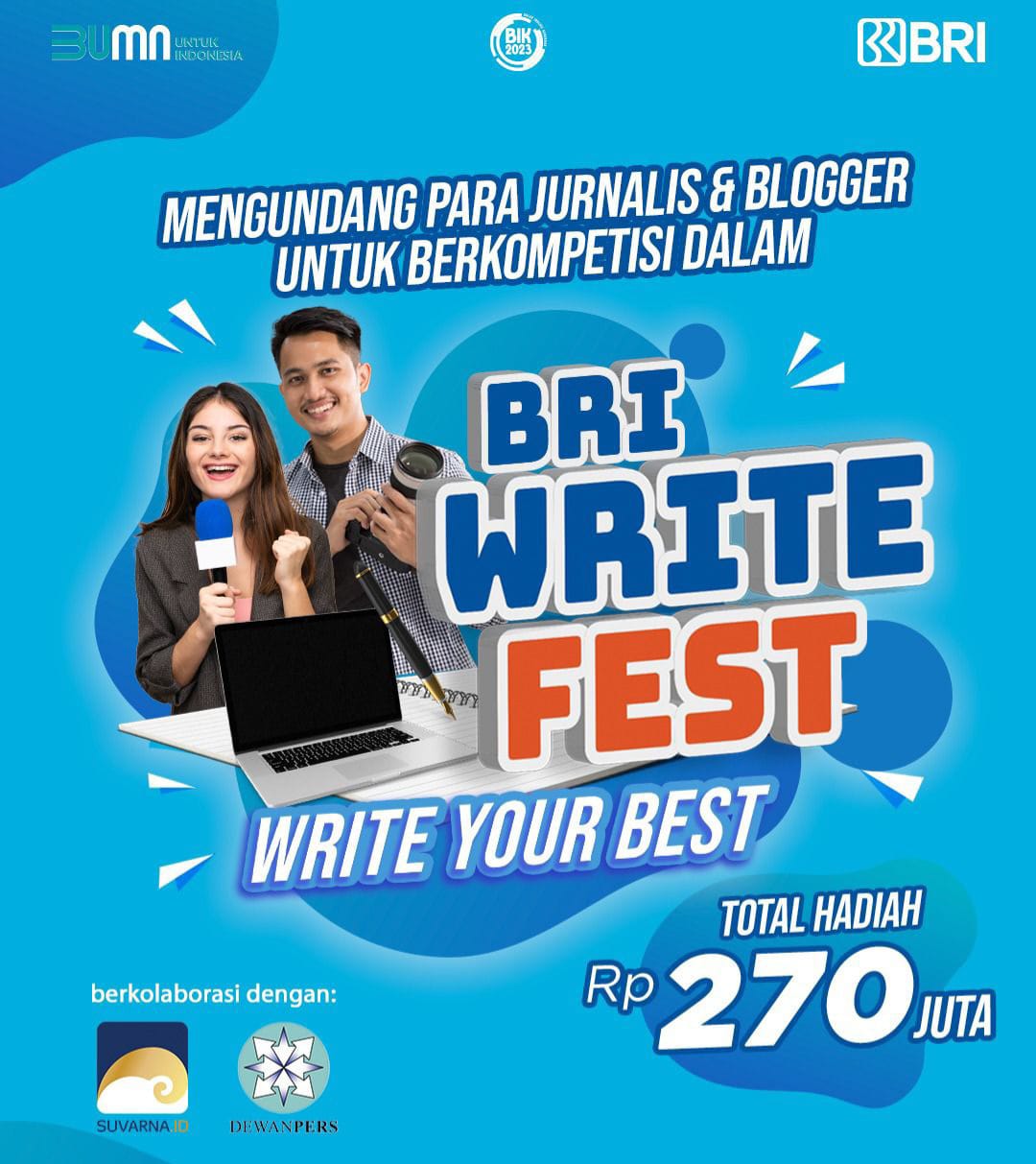 BRI Adakan Write Fest 2023 dan Program Beasiswa S2 Jurnalis Foto : Ist