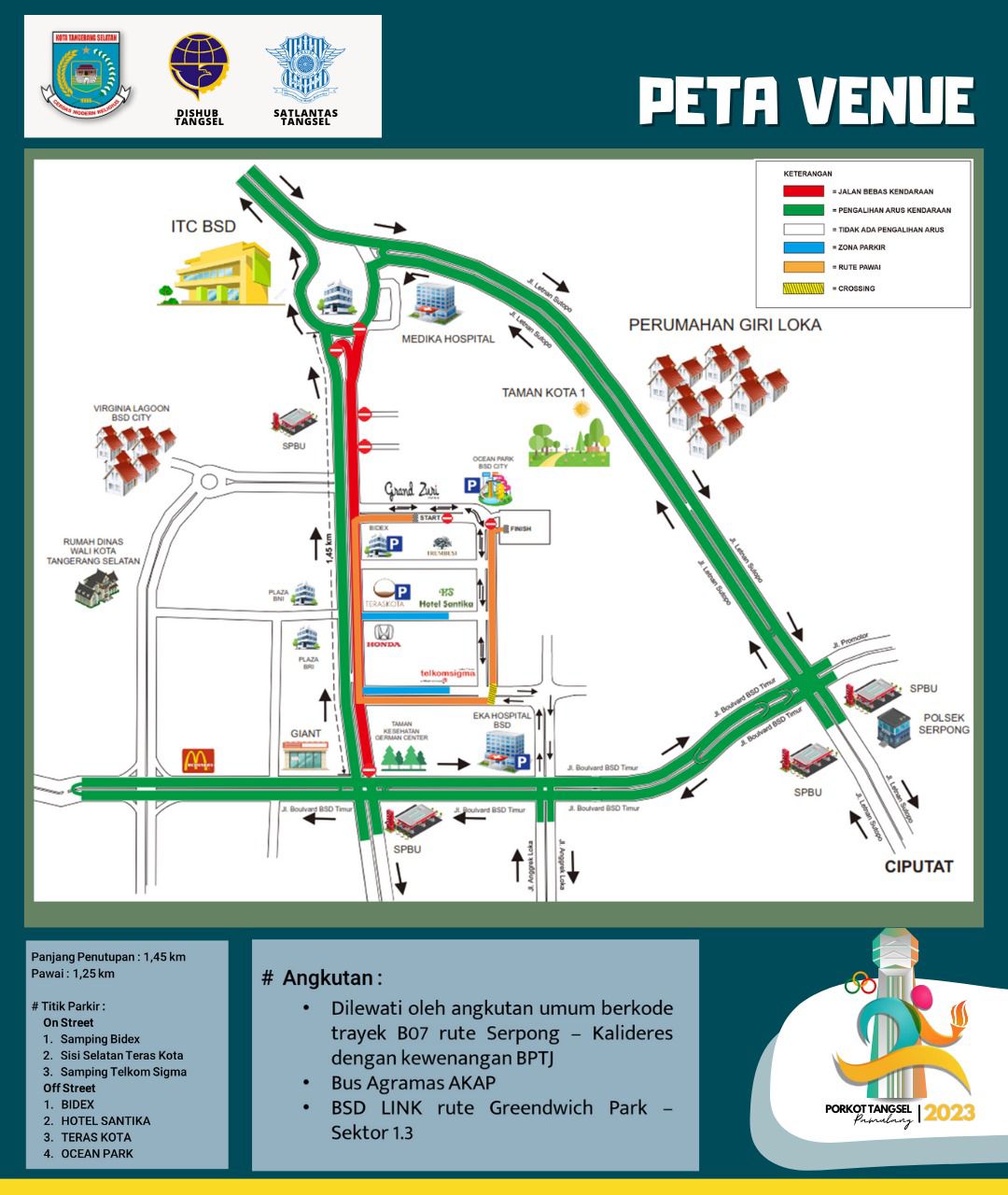 Jalan Pahlawan Seribu Ditutup, Ribuan Orang Ikut Parade Budaya Pembukaan Porkot Tangsel pada 4 November 2023, di Teraskota akan dilakukan rekayasa lalulintas.(dra)