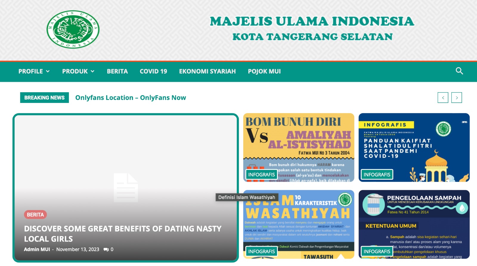 Cuplikan Website resmi milik MUI Kota Tangsel yang diretas, Aksi retas itu disebut setelah MUI Tangsel ajak boikot produk Israel.(dra)