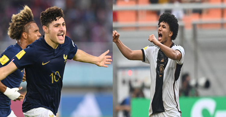 Final Piala Dunia U-17: Jerman Vs Prancis Ismail Bouneb (Prancis) dan Paris Brunner (Jerman). (Foto: Ist)
