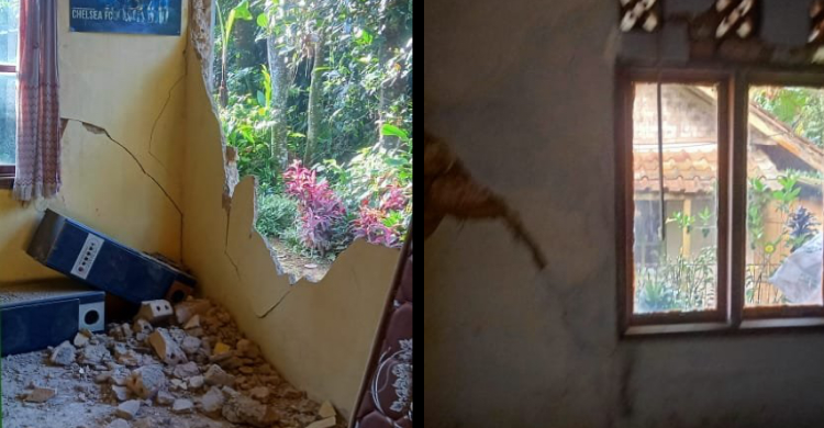 Gempa M4,6 Sukabumi Runtuhkan Dinding Rumah Warga Foto : Ist
