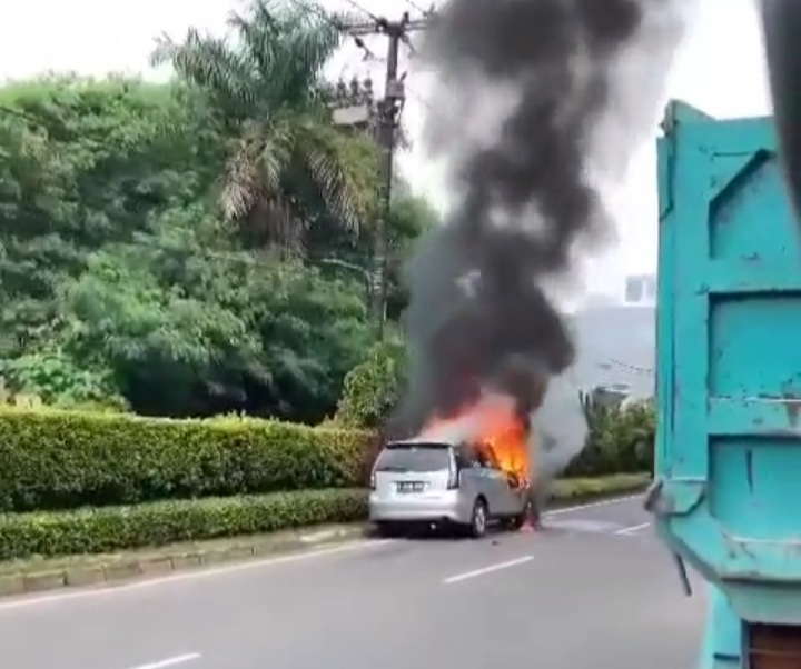 Kebakaran Mobil di Jalan Pelayangan BSD, Asap Hitam Menyelimuti Udara Foto : Ist