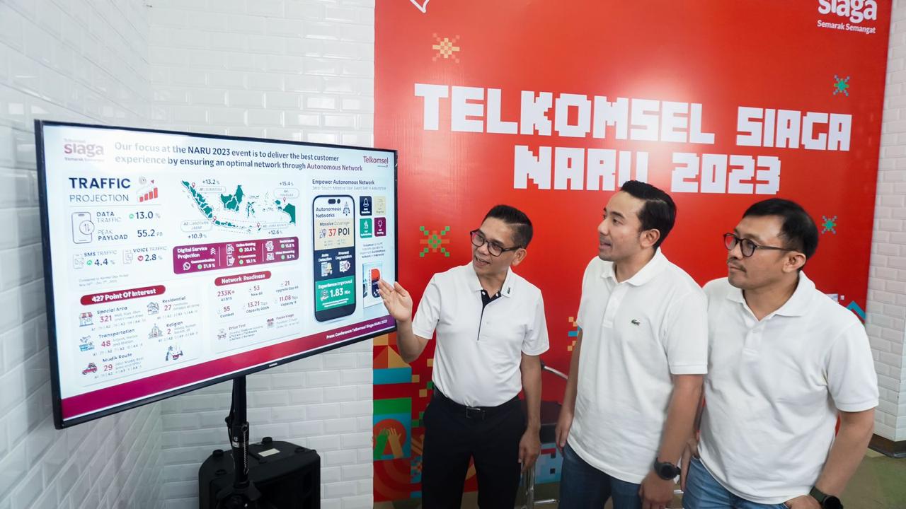 Telkomsel Optimalkan Jaringan di 427 Lokasi Khusus VP Global Network Operations-Galumbang Pasaribu, VP Corporate Communications & Social Responsibility-Saki H. Bramono, SVP Consumer Business Operations-Gilang Prasetya.(Istimewa)