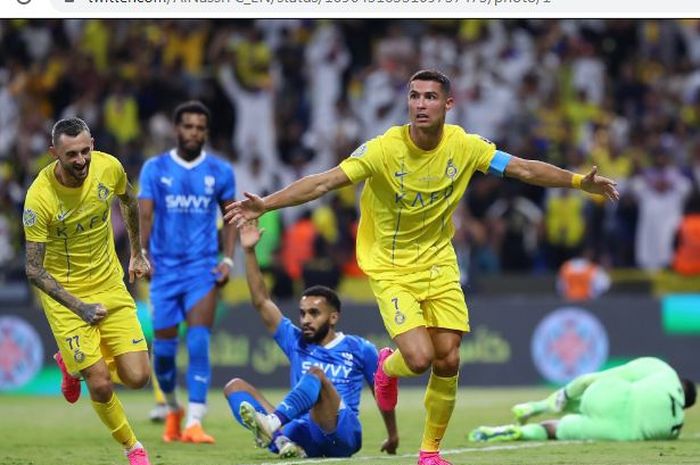 Al Nassr Menang 2-1 Vs Al Fateh, Ronaldo Buka Keunggulan Selebrasi sk7ad Al Nassr. Foto : Ist