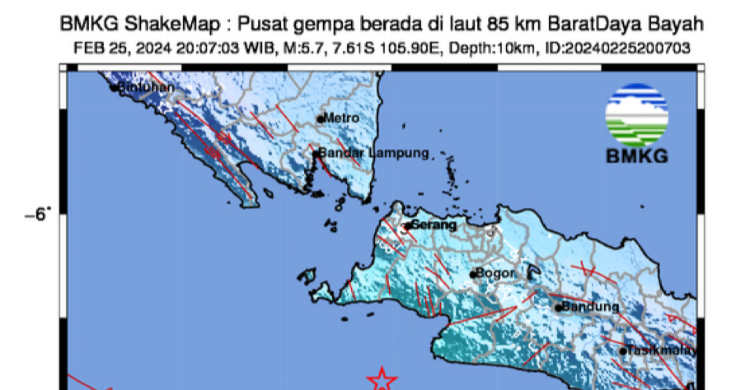 Bayah Banten Di Guncang GempaM5.7, Tidak Berpotensi Tsunami Foto : Ist
