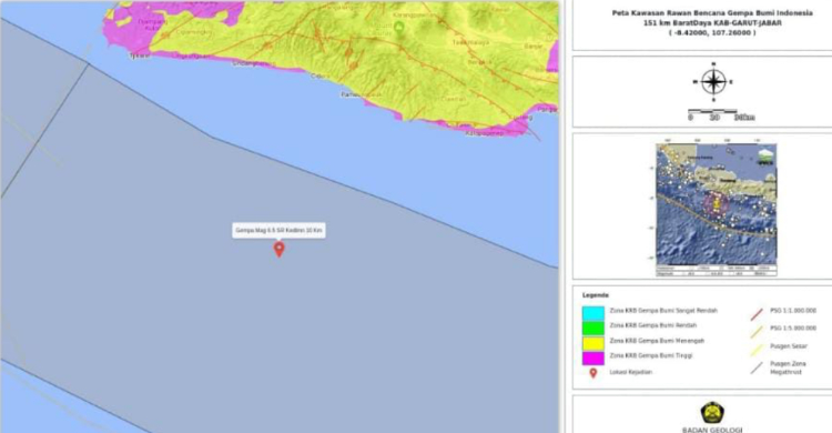 Gempa M6,2 Barat Daya Garut Tak Picu Tsunami Foto : Ist