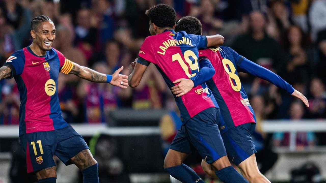 Laga Balas Dendam, Barcelona Menang Telak 4-1 Bayer Munchen Selebrasi pemain Barcelona. Foto : Ist