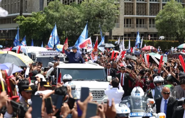 Prabowo Kantongi Modal Kepercayaan Dari Rakyat 85% Prabowo seusai pelantikan Presiden di MPR. Foto : Ist