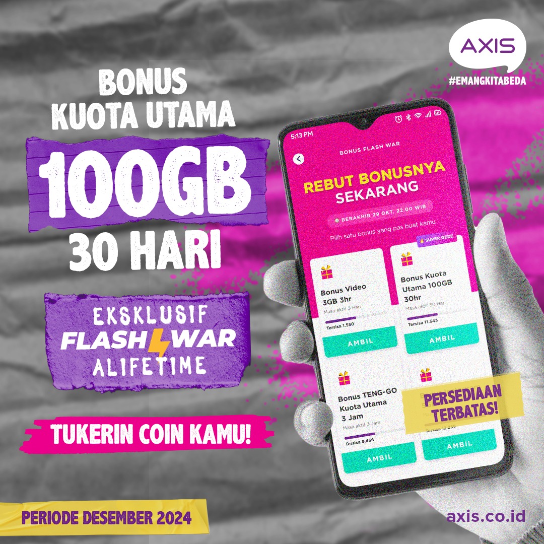 AXIS Hadirkan Promo Seru untuk Nataru 2024: Nikmati Kuota Melimpah, Flash Sale, dan Promo Lainnya Foto : Istimewa
