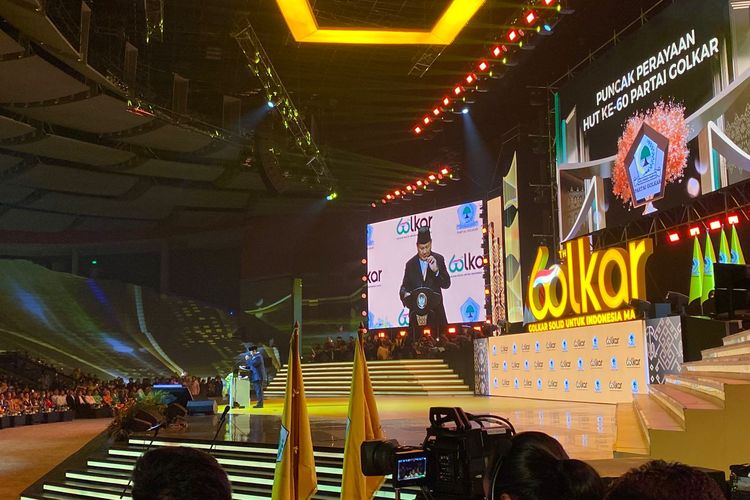 Di Perayaan HUT Ke-60 Golkar Sambutan Presiden Prabowo pada acara HUT Golkar ke 60 di Sentul, Bogor. Foto : Ist