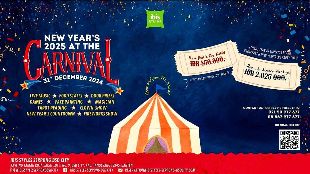 Rayakan Natal & Tahun Baru di ibis Styles Serpong BSD City, Nikmati Diskon Hingga 10% New Year's at The Carnaval. (Dok. ibis Syles BSD City)