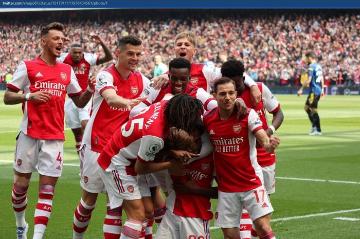 Liga Champions, Real Madrid Dan Arsenal Pesta Gol Selebrasi skuad Arsenal. Foto : Ist