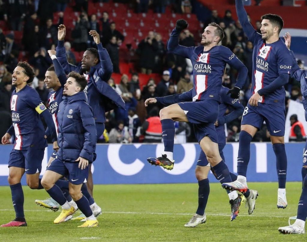 Liga Champions, Real Madrid Dan PSG Raih Kemenangan Selabrasi skuad PSG. Foto : Ist