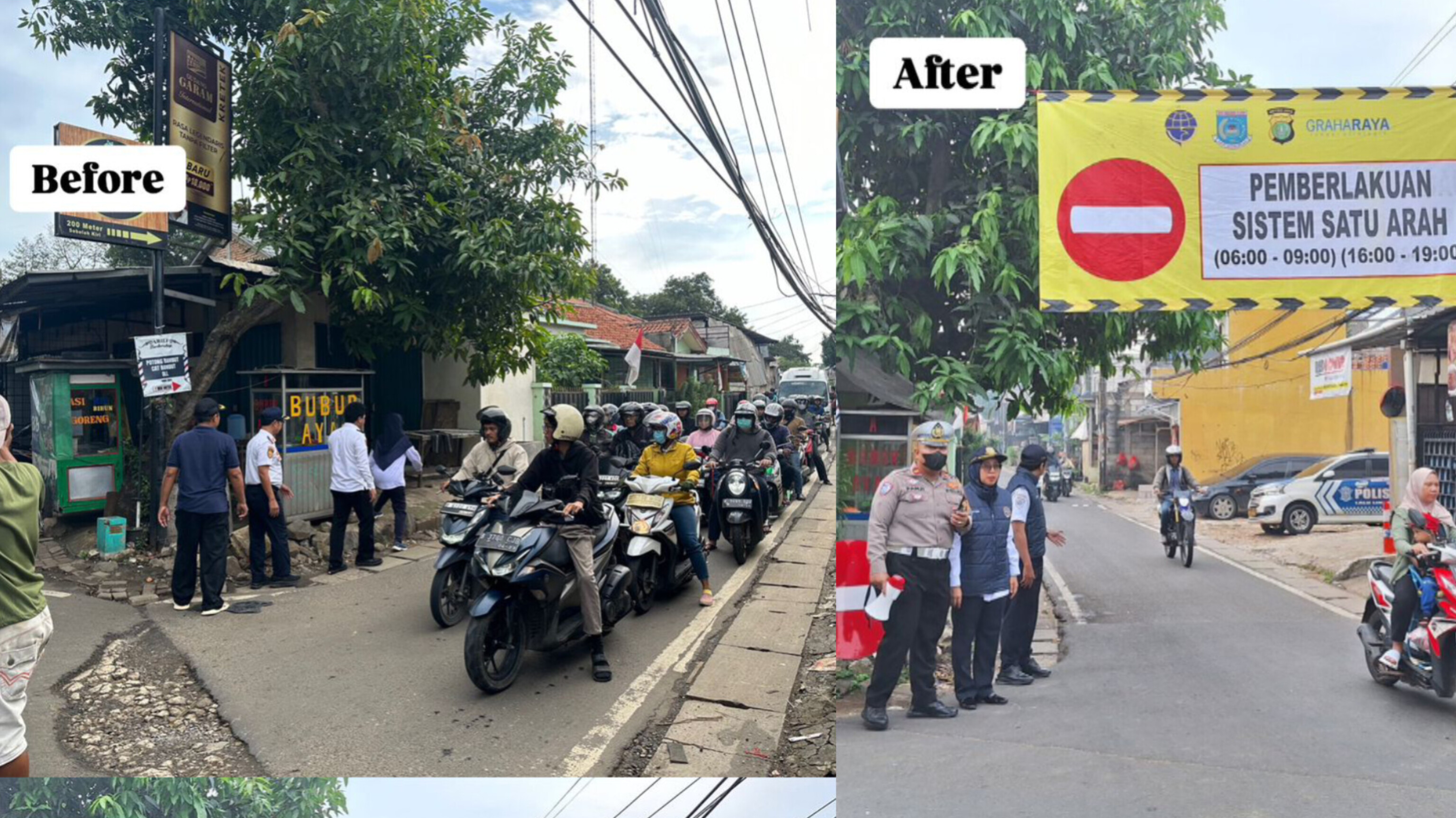 Mengukur Dampak Penerapan SSA di Jalan Garut Barat Penerapan sistem satu arah (SSA) di Jalan Garut Barat, Pondok Aren, terbukti telah berhasil mengurai kemacetan. (rmn)