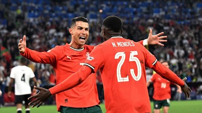 Ronaldo Bawa Portugal Segel Tiket Final UEFA Nations League Selebrasi Ronaldo saat mencetak gol dan antar Portugal menang atas Jerman. Foto : Ist