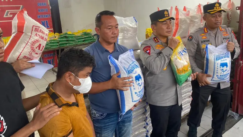 Di Riau Ditemukan Juga Beras Oplosan R pelaku pengoplosan beras diamamkan aparat Polda Riau. Foto : Ist
