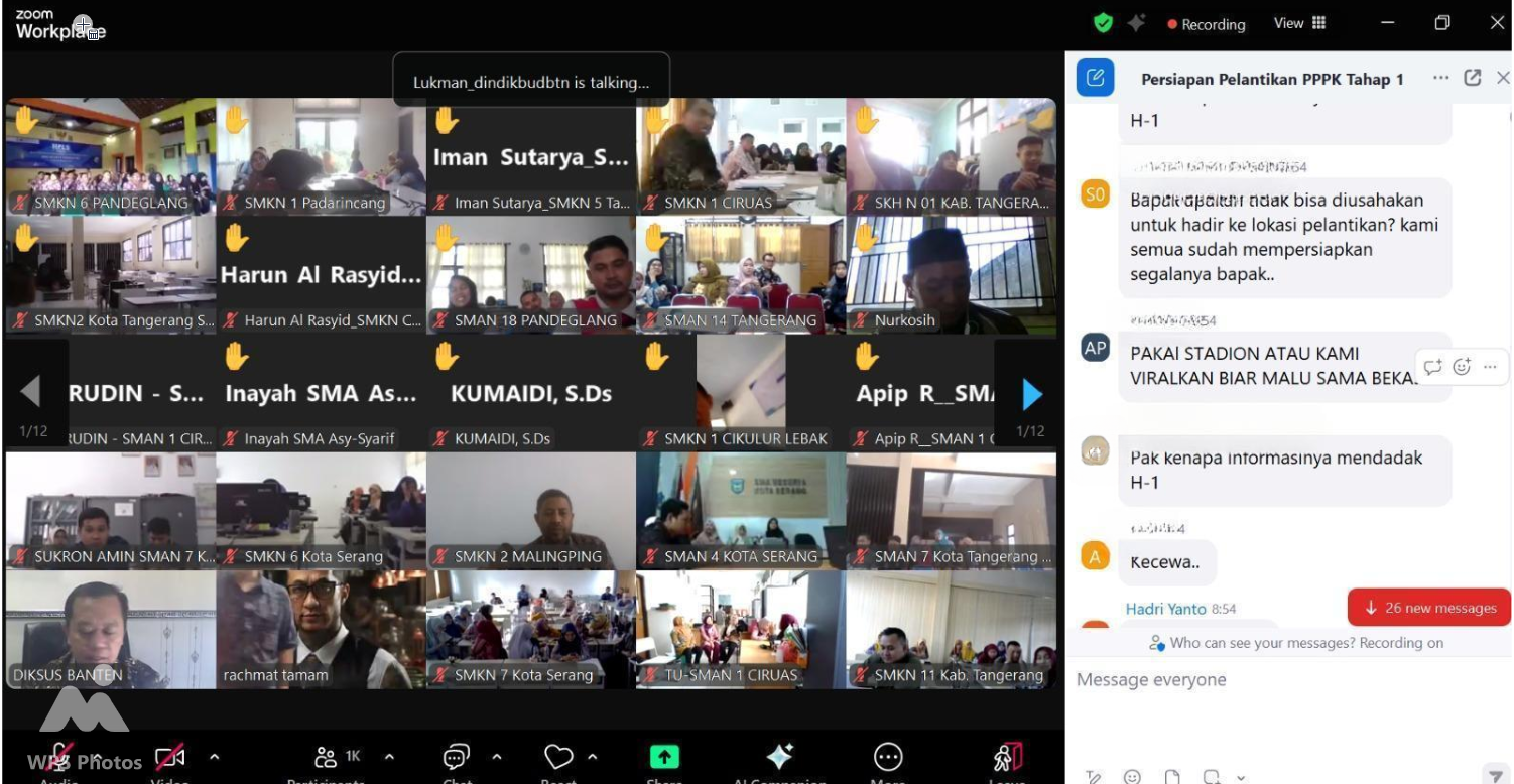 PPPK Banten Galau, Penyerahan SK Bakal Sistem Perwakilan dan Via Zoom Tangkapan layar Zoom antara PPPK Guru dengan Dindikbud Banten.(Istimewa)