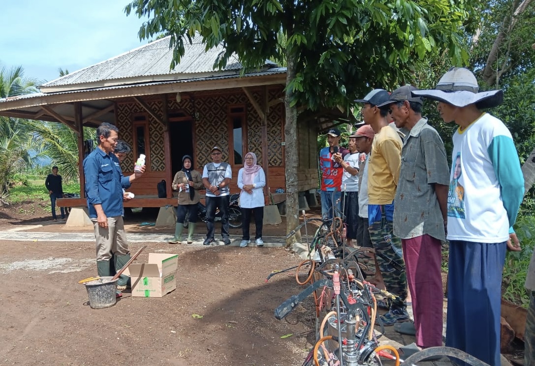 Asuransi Tani Dihapus Bikin Petani Kecewa Para petani di wilayah Kecamatan Kaduhejo, sedang diberikan pemahaman menggunakan obat-obatan untuk tanaman padi, beberapa waktu lalu.