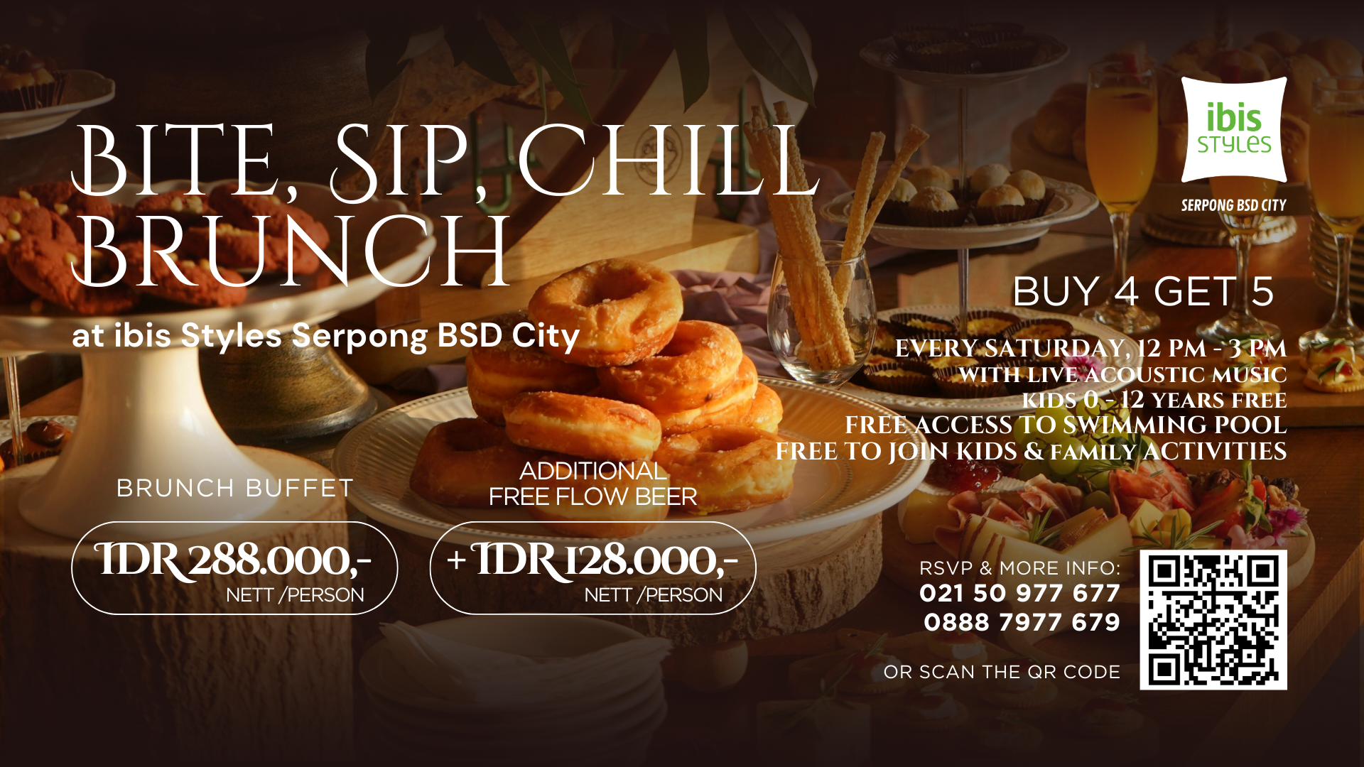 ibis Styles Serpong BSD City Luncurkan “Bite, Sip, Chill Brunch” ibis Styles Serpong BSD City resmi menghadirkan program terbaru bertajuk “Bite, Sip, Chill Brunch”, yaitu brunch buffet all you can eat. (Ist)